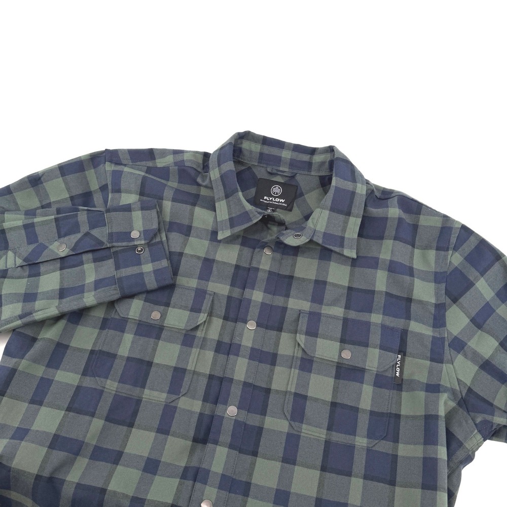 Flylow Shirt Men Large L Blue Green Plaid Handlebar Tech Flannel Snap Button Up